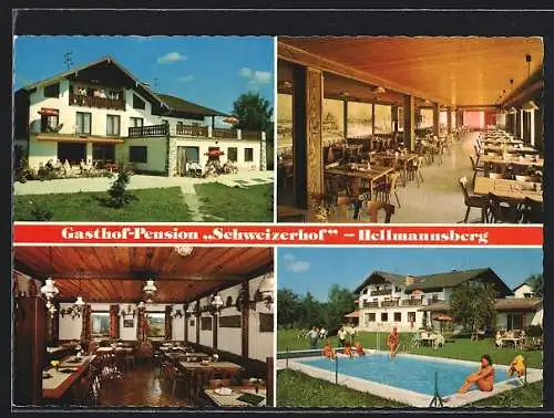 AK Hellmannsberg / Wonneberg, Gasthof Schweizerhof, Bes. Familie Kain, Aussen- und Innen