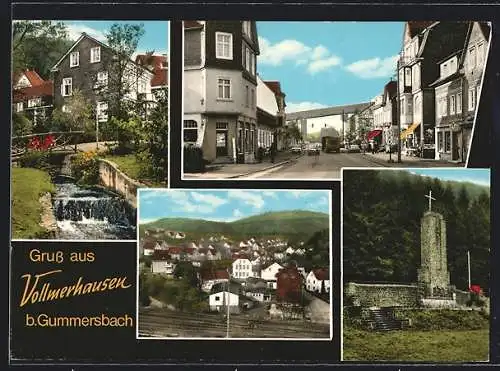 AK Vollmerhausen / Gummersbach, Ehrenmal, Teil- und Gesamtansicht der Ortschaft