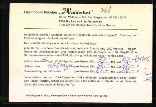 AK Reisdorf / Pfalz, Gasthof Waldeslust, Innen- und Aussenansicht