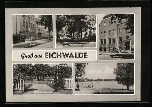 AK Eichwalde, Bahnhofstrasse, Schule, Badewiese