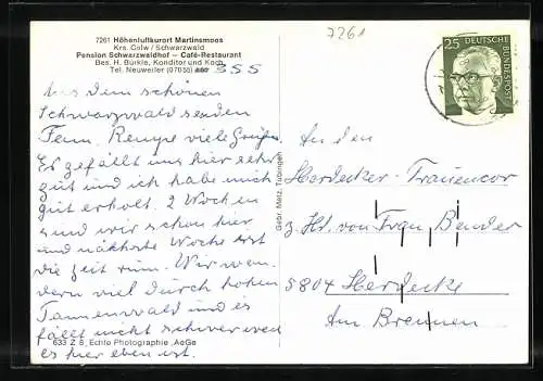 AK Martinsmoos /Krs. Calw, Ortsansicht hinter Tannen