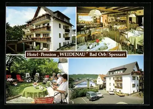 AK Bad Orb /Spessart, Hotel-Pension Weidenau, Innenansicht, Garten
