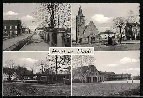 AK Hösel im Walde, Kirche, Gebäudeansicht, Strassenpartie