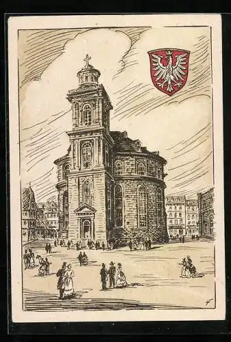 Künstler-AK Alt-Frankfurt, Paulskirche mit Wappen