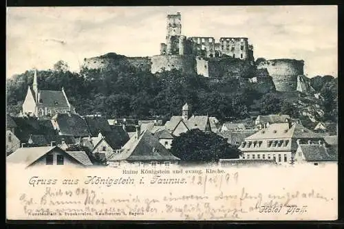 AK Königstein i. Taunus, Ruine Königstein und evangelische Kirche
