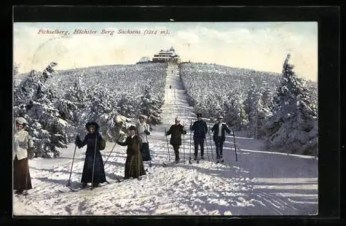 AK Fichtelberg, Skifahrer auf dem höchsten Berg Sachsens