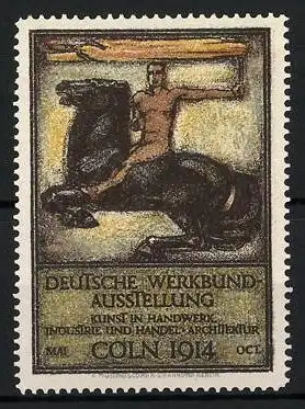 Reklamemarke Cöln, Deutsche Werkbund-Ausstellung 1914, nackter Reiter mit Fackel