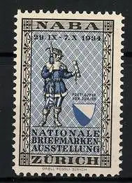 Reklamemarke Zürich, Nationale Briefmarken-Ausstellung Naba 1934, Knappe mit Wappen