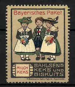 Reklamemarke Bahlsens Milchkeks Keks und Biskuits, H. Bahlsens Keksfabrik, Hannover, Bayern in Tracht