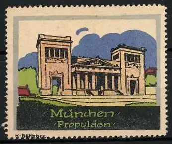 Künstler-Reklamemarke K. Böttcher, München, Propyläen