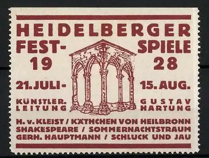 Reklamemarke Heidelberger Festspiele 1929, Kreuzgang vom Schloss