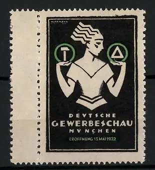 Reklamemarke München, Deutsche Gewerbeschau 1922, Messelogo Frau
