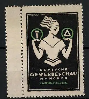 Reklamemarke München, Deutsche Gewerbeschau 1922, Messelogo Frau