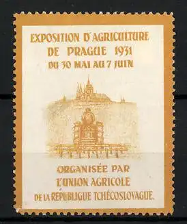 Reklamemarke Prague, Exposition d`Agriculture 1931, Stadtansicht