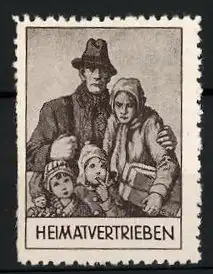 Reklamemarke Heimatvertrieben, geflüchtete Familie