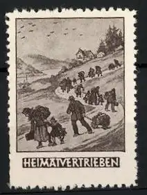 Reklamemarke Heimatvertrieben, Ortsbewohner auf der Flucht