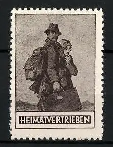 Reklamemarke Heimatvertrieben, Paar bei der Flucht