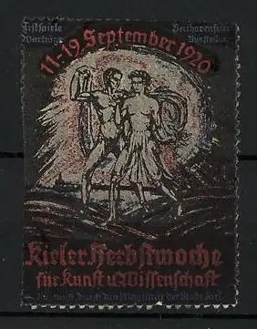 Reklamemarke Kiel, Herbstwoche f. Kunst u. Wissenschaft 1920, nackte Männer mit Drachen