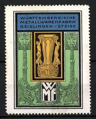 Reklamemarke Württembergische Metallwarenfabrik WMF Geislingen a. d. Steige, Kelch mit Figuren