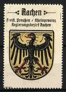Reklamemarke Aachen, Freistaat Preussen, Rheinprovinz, Regierungsbezirk Aachen, Wappen