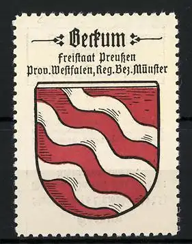 Reklamemarke Beckum, Freistaat Preussen, Prov. Westfalen, Reg.-Bez. Münster, Wappen