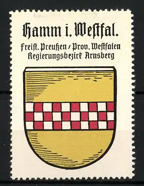 Reklamemarke Hamm i. Westfal., Freistaat Preussen, Prov. Westfalen, Regierungsbezirk Arnsberg, Wappen