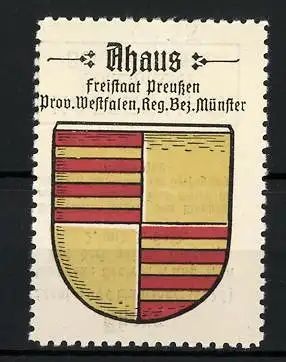 Reklamemarke Ahaus, Freistaat Preussen, Prov. Westfalen, Reg.-Bez. Münster, Wappen