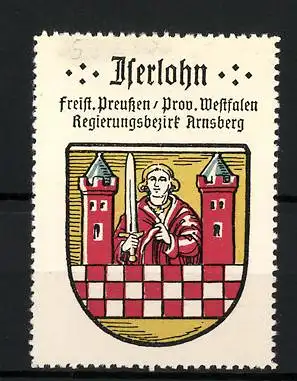 Reklamemarke Iserlohn, Freistaat Preussen, Prov. Westfalen, Regierungsbezirk Arnsberg, Wappen