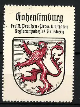 Reklamemarke Hohenlimburg, Freistaat Preussen, Prov. Westfalen, Regierungsbezirk Arnsberg, Wappen