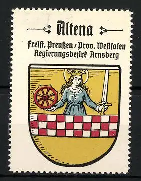 Reklamemarke Altena, Freistaat Preussen, Prov. Westfalen, Regierungsbezirk Arnsberg, Wappen