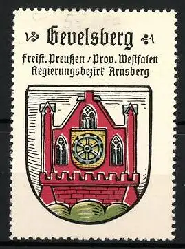 Reklamemarke Gevelsberg, Freistaat Preussen, Prov. Westfalen, Regierungsbezirk Arnsberg, Wappen