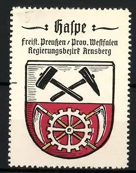 Reklamemarke Haspe, Freistaat Preussen, Prov. Westfalen, Regierungsbezirk Arnsberg, Wappen