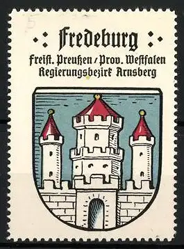 Reklamemarke Fredeburg, Freistaat Preussen, Prov. Westfalen, Regierungsbezirk Arnsberg, Wappen