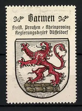 Reklamemarke Barmen, Freistaat Preussen, Rheinprovinz, Regierungsbezirk Düsseldorf, Wappen