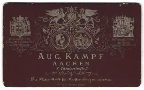 Fotografie Aug. Kampf, Aachen, Theaterstr. 3, kgl. Wappen Preussen, Schwarzburg-Sonderhausen und Österreich