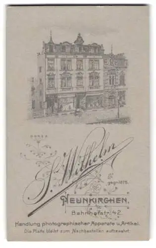 Fotografie S. Wilhelm, Neunkirchen, Bahnhofstr. 42, Ansicht Neunkirchen, Fotoatelier mit Werbeaufschrift, Schaufenster