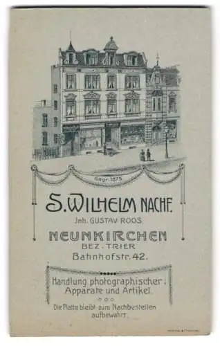 Fotografie S. Wilhelm, Nachf., Neunkirchen, Bahnhofstr. 42, Ansicht Neunkirchen, das Ateliersgebäude, Aussenfasade