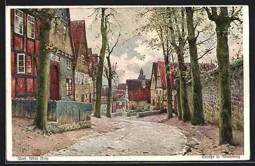 Künstler-AK Blomberg / Lippe, Strassenpartie mit Gebäuden