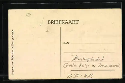 AK Niederlande, Charles Ruijs de Beerenbrouck, Portrait, Societas aan den scheidenden Voorzitter, 1918