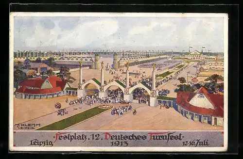 AK Leipzig, 12. Deutsches Turnfest 1913, Festplatz, Besucher am Eingang