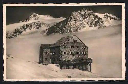 AK Rifugio Bella Vista, Ortspartie mit Berghütte im Schnee