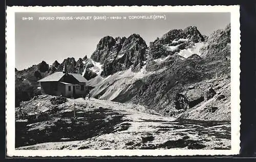 AK Rifugio Preuss-Vajolet, verso le Coronelle, Berghüttenpanorama