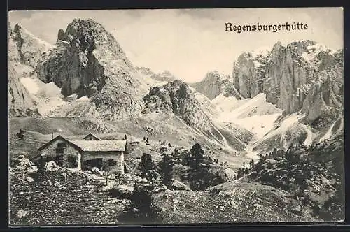 AK Regensburgerhütte, Totale mit Gebirgswand