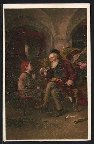 AK Tuchhändler und Lehrling im Gespräch