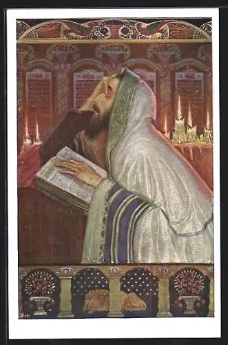 Künstler-AK Jude mit einem Buch und Kerzen