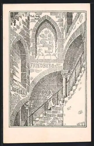 Künstler-AK Friedberg, Inneres der Synagoge