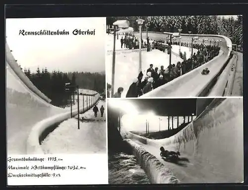AK Oberhof / Thür., Rennschlittenbahn mit Zuschauern