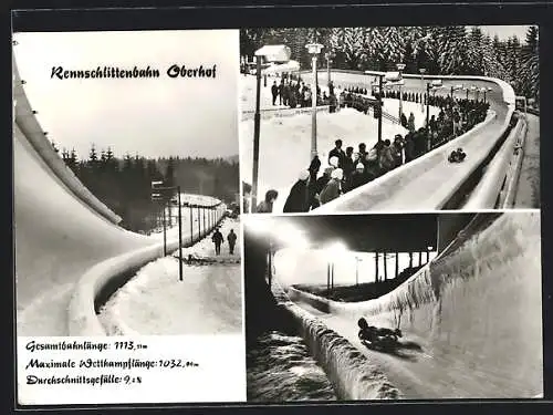 AK Oberhof / Thür., Rennschlittenbahn mit Zuschauern