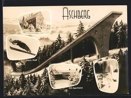 AK Klingenthal / Sa., Jugendherberge mit grosser Aschberg-Schanze