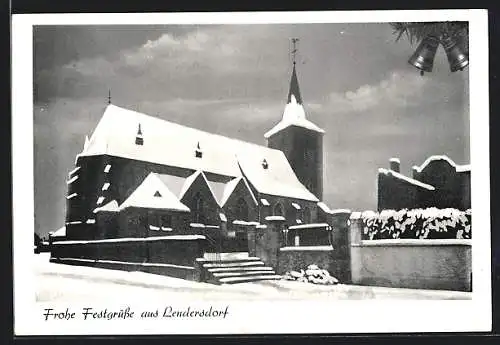 AK Lendersdorf, Kirche im Schnee, Festtagsgruss
